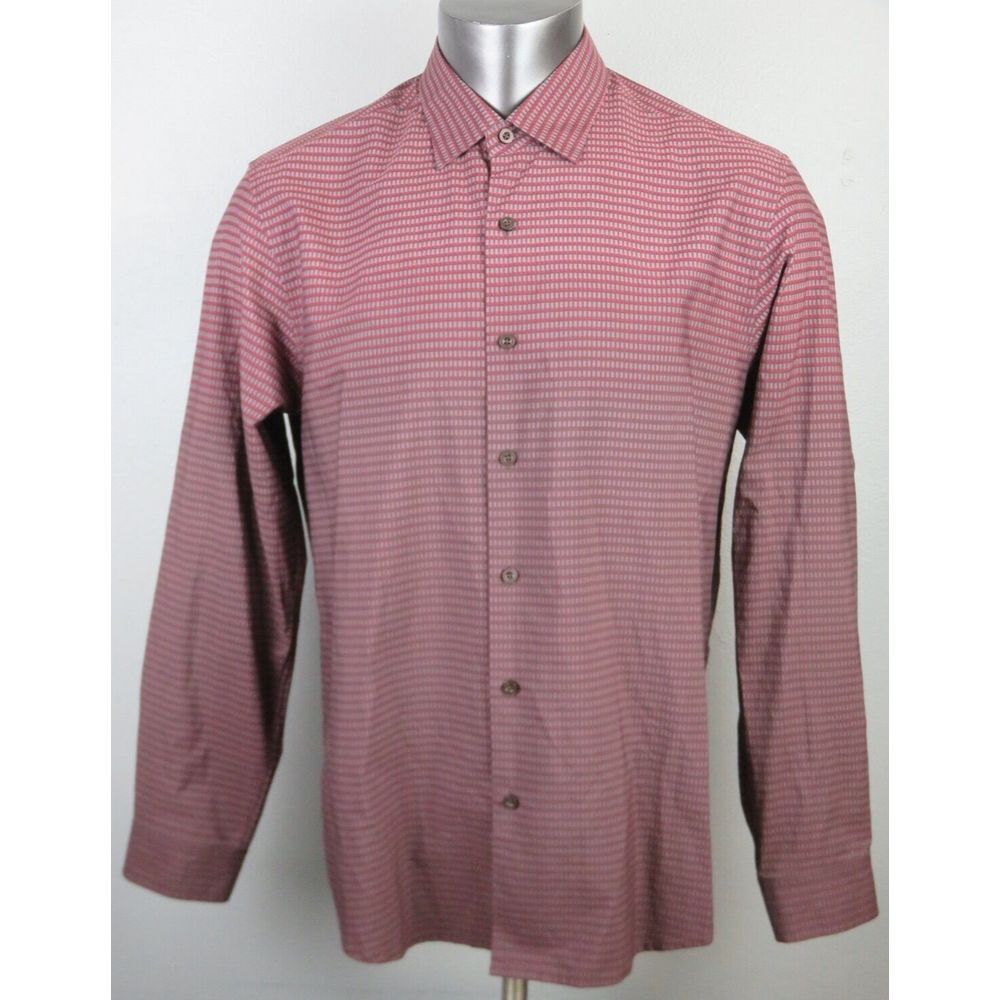 Mens Tommy Bahama Long Sleeve Button Front Shirt Red Geometric L Silk Cotton